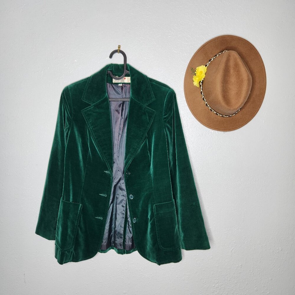 Personal by Leslie Fay Size 8 Green Velvet Jacket Blazer Vintage